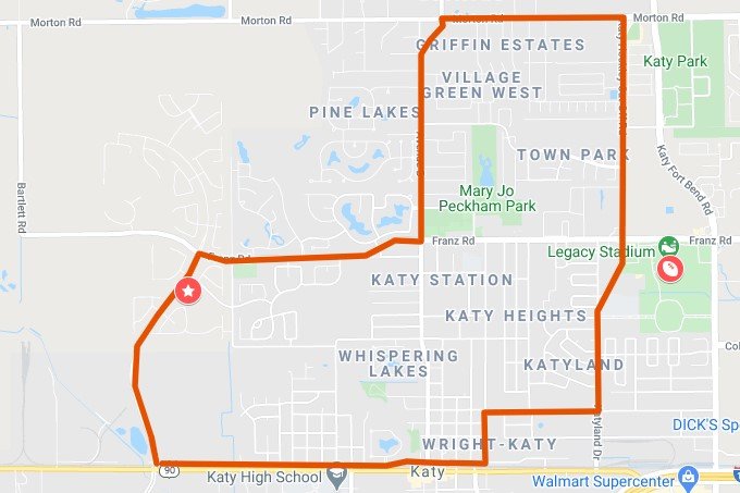 Katy Tigers fans will hold an informal parade starting at Cane Island, moving north around the city and passing by Aristoi Classical Academy on Morton Road, then past Katy Junior High and then bumping over to First Street in downtown before returning to Cane Island.